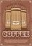 Coffeeshop retro poster with ground coffee packs