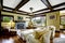 Coffered ceiling in living room.