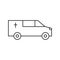 Coffin car line icon. Burial outline transport. Hearse automobile symbol.