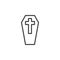 Coffin with cross line icon, outline vector sign, linear style pictogram isolated on white