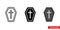 Coffin icon of 3 types. Isolated vector sign symbol.