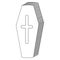 Coffin. Sketch. Vampire sarcophagus. Cross-shaped emblem on the lid. Vector illustration. Decoration for All Saints Day.