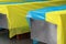 Coffins covered with the national flag of Ukraine