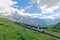 A cog wheel train traveling on famous Jungfrau Railway from Jungfraujoch station top of Europe