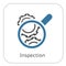 Cog Wheels Inspection Icon. Gears and Magnifier. Engineering Symbol.