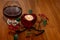 Cognac and candle Valentine`s Day