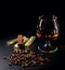 Cognac and coffe beans