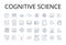 Cognitive science line icons collection. Quantum physics, Social psychology, Linguistic analysis, Cyber security, Data