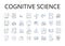 Cognitive science line icons collection. Quantum physics, Social psychology, Linguistic analysis, Cyber security, Data