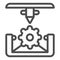 Cogwheel 3d printing line icon. 3d printing mechanics vector illustration isolated on white. Gear 3d print process
