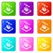 Cogwheel d printing icons set 9 color collection
