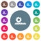 Cogwheel with rack pinion flat white icons on round color backgrounds