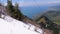 Cogwheel Train in Snowy Mountains. Train in Steep Mountains Driving Uphill. Switzerland, Alps