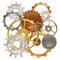 Cogwheels gears connected system. Cooperation or teamwork concept with steampunk style mechanism.
