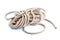 coil of natural Jute Hessian Rope Cord Braided Twisted isolated on white background