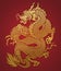 Coiled Chinese Dragon Gold on Red
