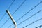 Coiled razor wire with its sharp steel barbs on top of a mesh perimeter fence ensuring safety and security