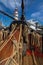 Coiled ropes and bowsprit at foredeck of Tall Ship HMB Endeavour