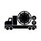 Coiled tubing truck isolated; black flat vector icon for oil and