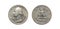 Coin of America Quarter dollars on isolated white background