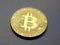 Coin bitcoin on a brilliant close-up background