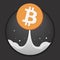 Coin bitcoin is like a Rocket with a plume against the dark sky.