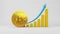 Coin of Bitcoin next to a growing bar chart. 3D rendering. Cryptocurrency coin 2p2 exchange, blockchain technology