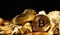 Coin bitcoin next to pieces of gold