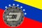 Coin Cryptocurrency Dash on the background of the flag of Venezuela.