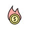 coin dollar fire icon. Simple color with outline vector elements of bankruptcy icons for ui and ux, website or mobile application