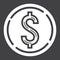 Coin dollar glyph icon, business and finance