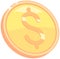 Coin with dollar sign. Gold in form of penny as symbol of wealth and success. High earnings in coins