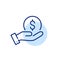 Coin with dollar sign in hand. Cash payment, earnings and investment tools. Pixel perfect icon