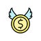 coin dollar wings icon. Simple color with outline vector elements of bankruptcy icons for ui and ux, website or mobile application