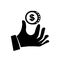 Coin in hand black silhouette. Vector illustration flat style design