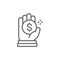 Coin in hand, money donation, charity, volunteering line icon.