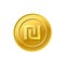 Coin icon. Israel Shekel sign. Golden coin