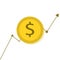 Coin money icon with showing growth chart line