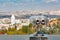 Coin operated binocular viewer at the terrace floor of Atakule in front of blurry Ankara view