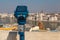 Coin operated public binoculars at Budapest. Blue telescope on observation deck