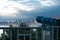 Coin operated viewfinder pointing Seattle skyline