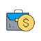 Coin with portfolio, money and stock portfolio, investing color lineal icon. Finance, payment, invest finance symbol