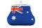 Coin purse with Australian flag. Budget, investment or financial, banking concept in Australia. 3D rendering