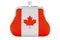 Coin purse with Canadian flag. Budget, investment or financial, banking concept in Canada. 3D rendering