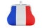 Coin purse with French flag. Budget, investment or financial, banking concept in France. 3D rendering