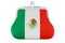 Coin purse with Mexican flag. Budget, investment or financial, banking concept in Mexico. 3D rendering