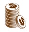 Coin stack cash money or casino chips still-life, vector icon, illustration or logo, revenue or taxes concept.