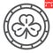 Coin with three leaf clover line icon, St. Patricks day and holiday, golden coin with clover vector icon, vector