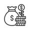 coin tree on stack of coin and money bag, profit, bank and financial related icon, editable stroke outline
