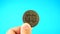 Coin Yes or No. Coin for make choice. On blue background. Decision making